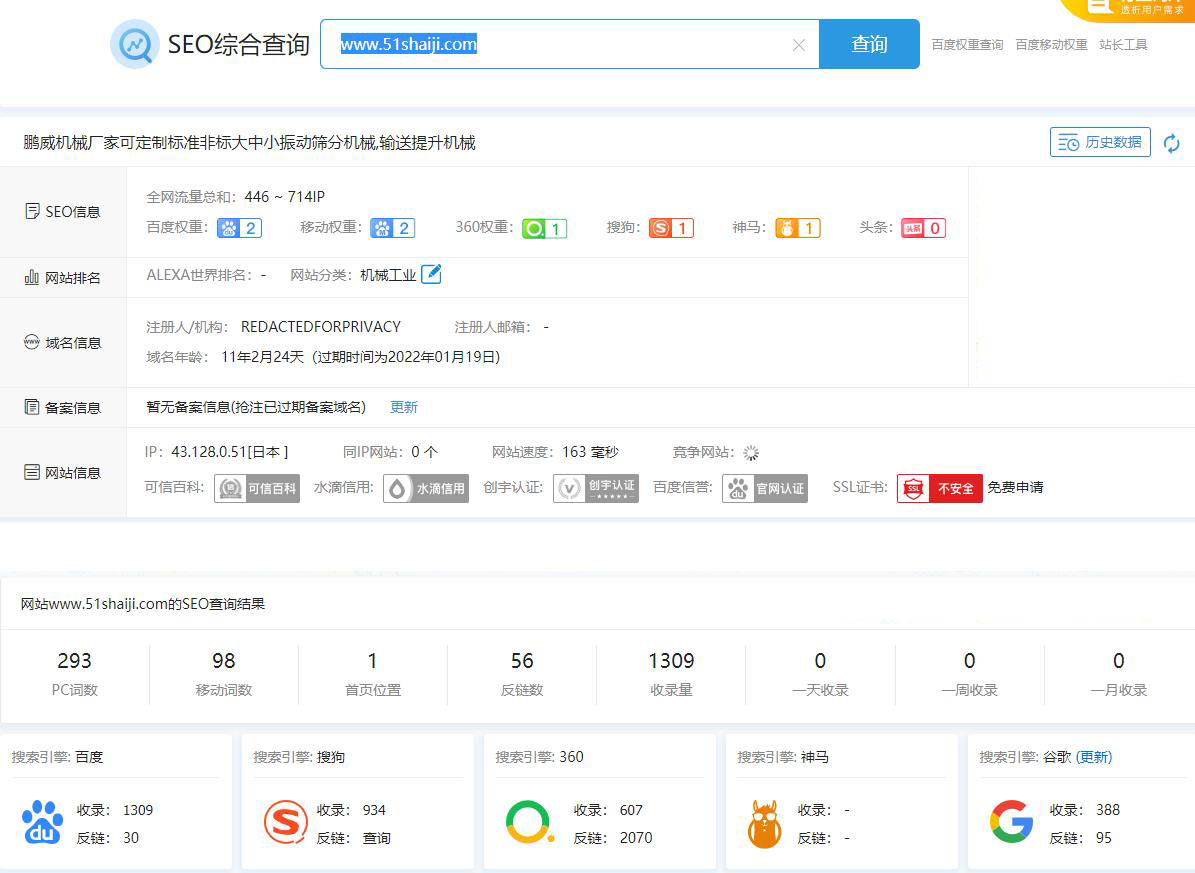 河南鵬威機(jī)械整站優(yōu)化效果剛剛的